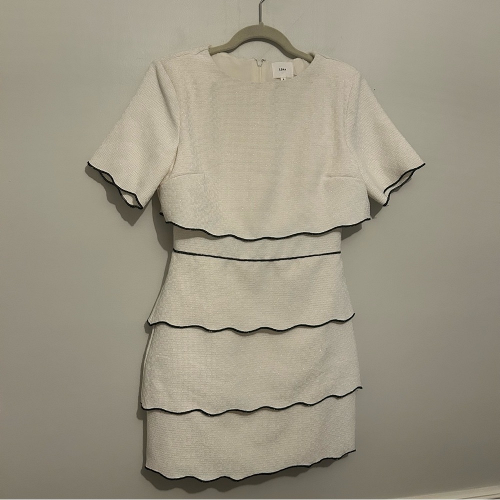 Lena Cream Tweed Black Detail Shift Dress Sz S Small